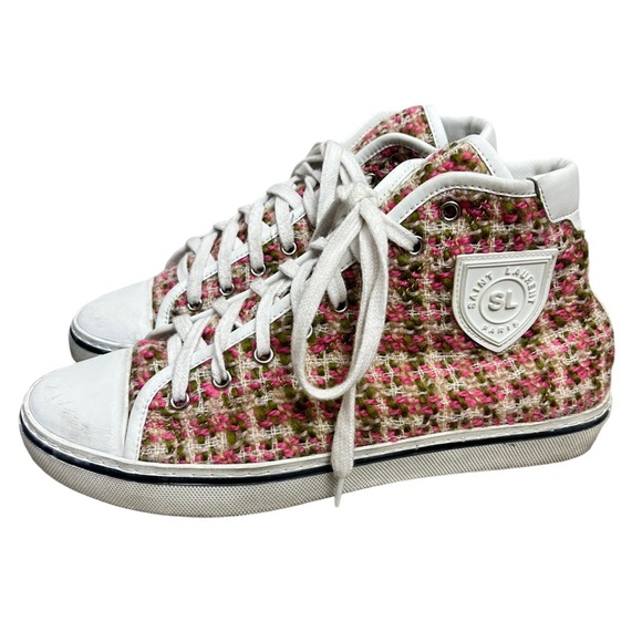 Saint Laurent MALIBU Bedford Tweed & Leather Sneaker size 40 / 9 pink white - Picture 1 of 13